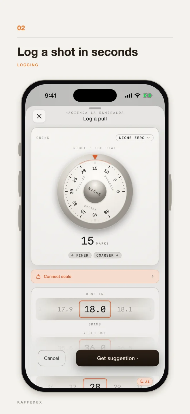 Kaffedex pull logging screen