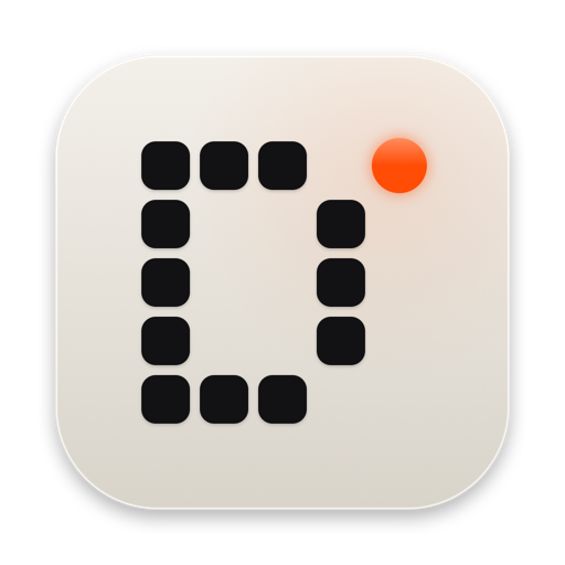 DOCKK app icon: a dot-matrix D with one orange dot